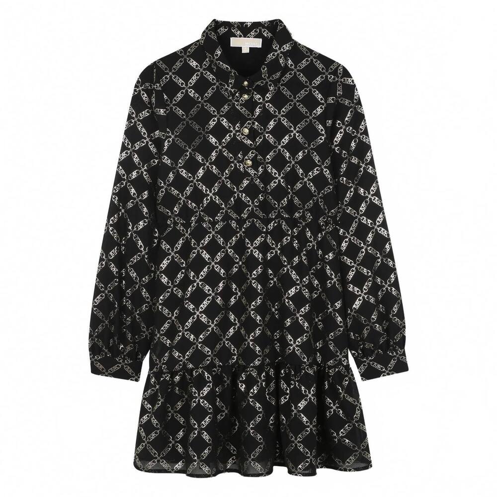 NEW MICHAEL KORS kid's chain-print lattice dress in black